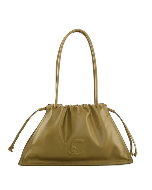 Coccinelle Green Medium Embossed-Logo Drawstring Tote Bag