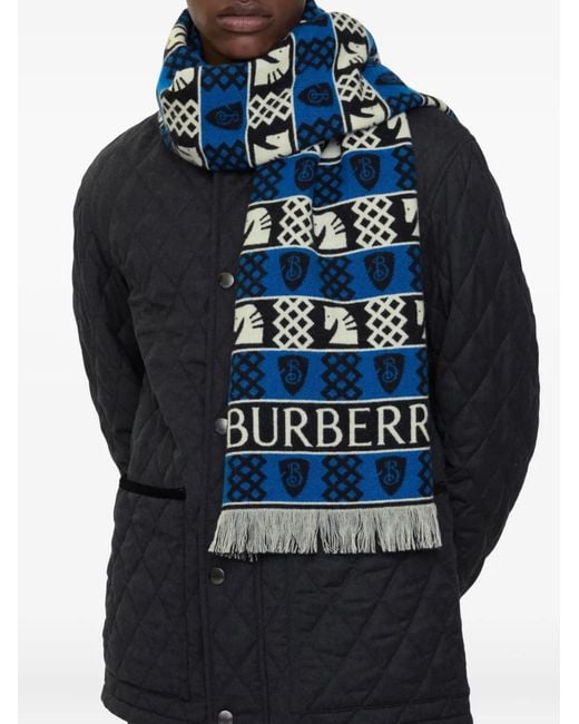 Burberry Blue Patterned-Jacquard Scarf