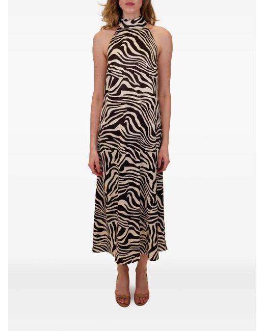 Azeeza White Meera Zebra-Pattern Halterneck Midi Dress