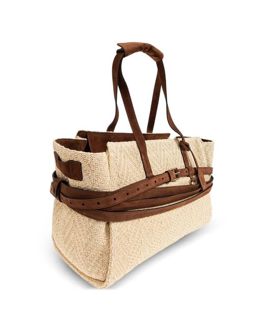 Moschino Natural Belted Woven Tote Bag