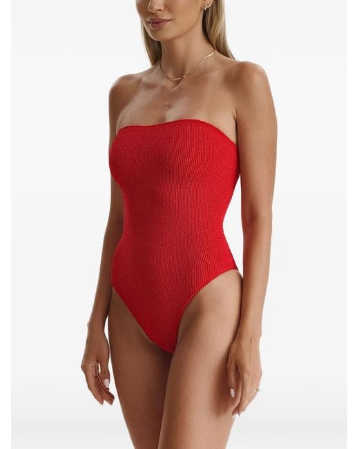 SOFIA ERHAN Red Kaia Strapless Crinkle Swimsuit