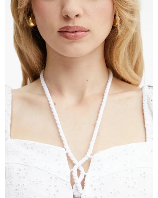 Guess Blue Broderie-Anglaise Lace-Up Top