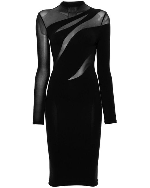 Wolford Black Semi-sheer Panels Midi Dress