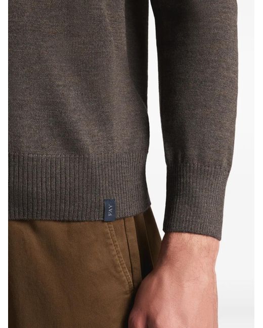 Fay Brown Crew-Neck Wool Sweater for men