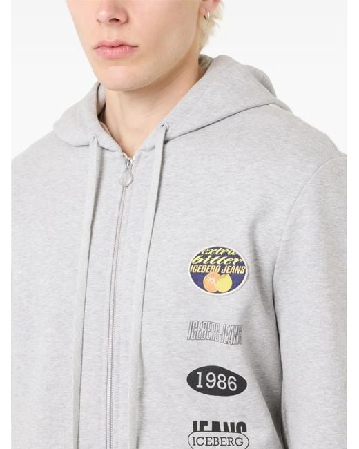 Iceberg Gray Logo-Patch Zip-Up Hoodie for men
