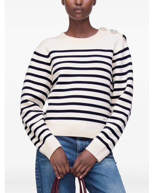 Maglione A Righe Breton Con Bottoni di Marc Jacobs in White