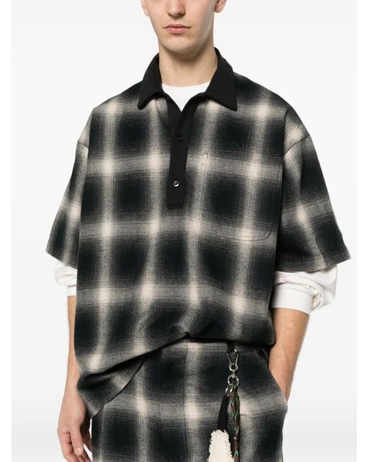Song For The Mute Black Check-Pattern Short-Sleeve Polo Shirt for men