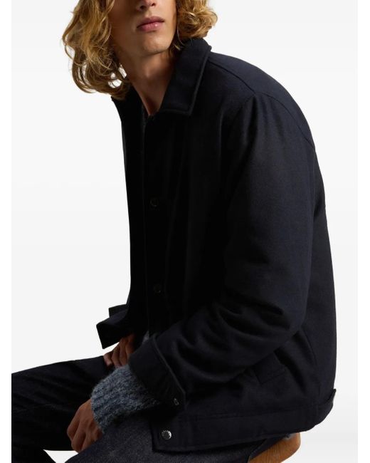 Woolrich Blue Wool Buttoned Shirt Jacket for men