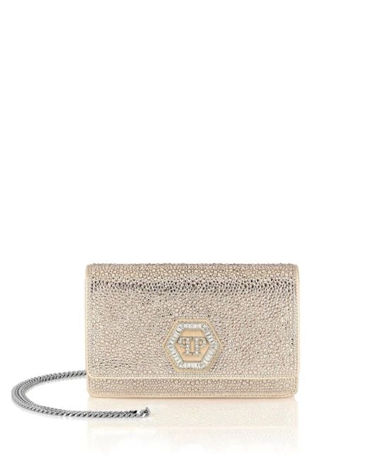 Philipp Plein Gray Rhinestone Hexagon Bag