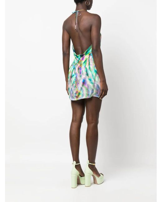 David Koma Blue Abstract-Print Halterneck Silk Minidress