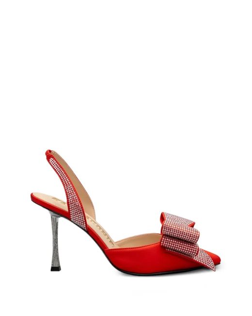 Kat Maconie Red Mahira Crystal-Embellished Bow-Detail Pumps