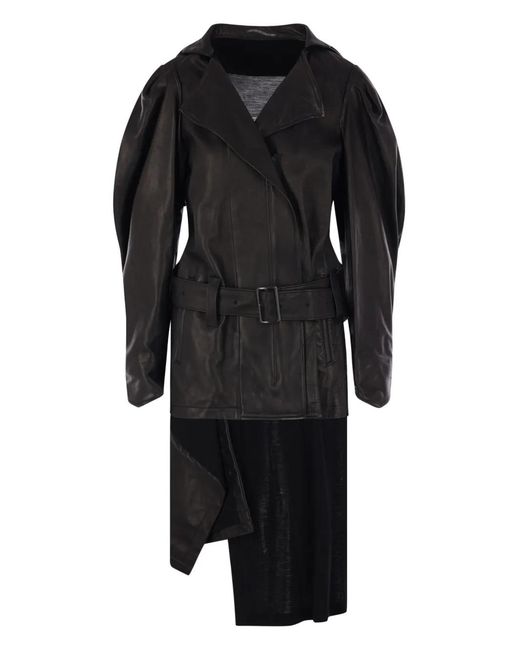 Yohji Yamamoto Jas Met Pofmouwen En Ceintuur in het Black