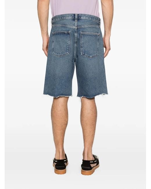 Agolde Blue Anson Frayed Shorts for men