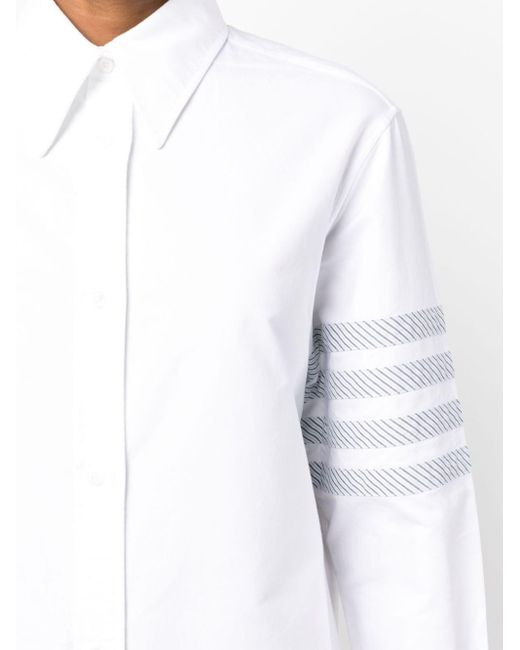 Robe-chemise en coton à 4 bandes signature Thom Browne en coloris White