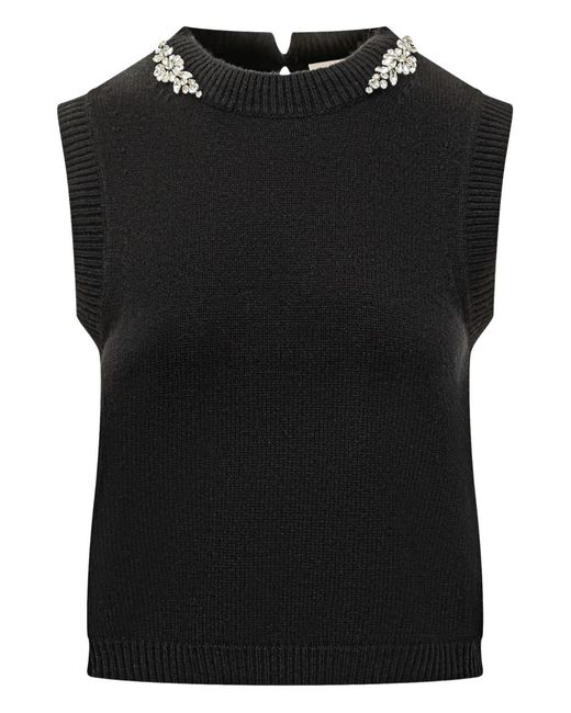 Semicouture Black Crystal-Embellished Sleeveless Top