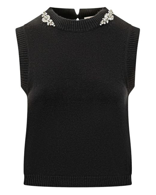 Semicouture ビジュートリム ノースリーブトップ Black