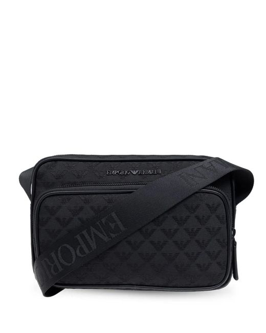 Emporio Armani Black Logo-Jacquard Shoulder Bag for men
