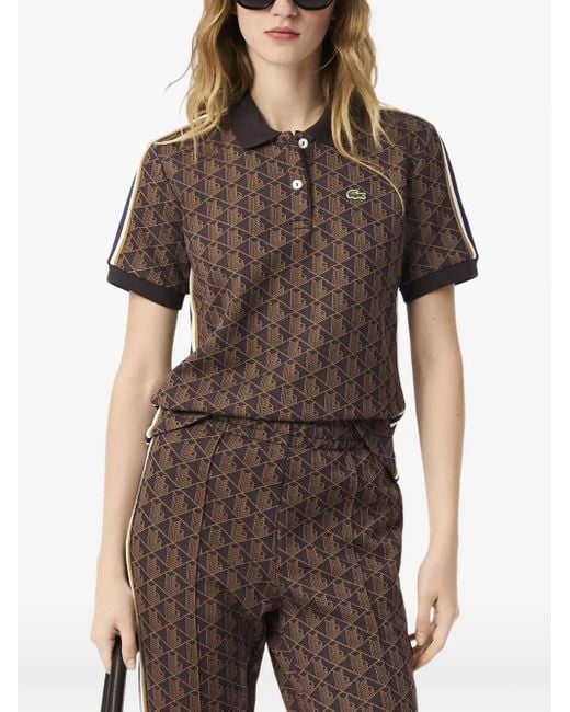 Lacoste Brown Geometric-Pattern Polo Top