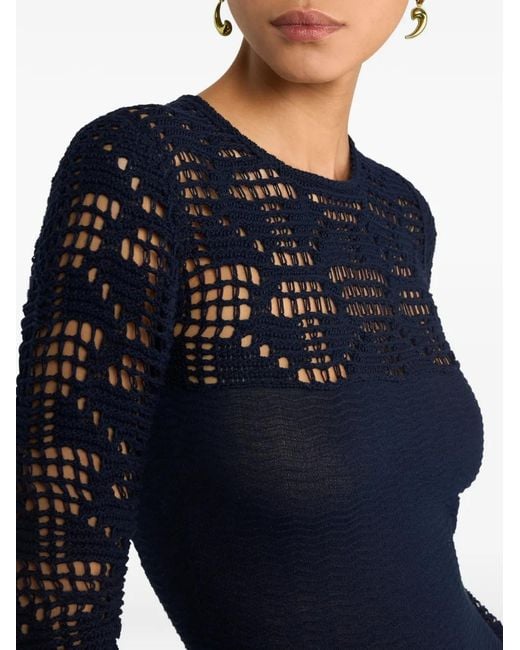 Etro Blue Long Cotton Dress With Crochet-Effect Insert