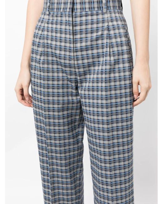 Paul Smith Blue Check-Pattern Cropped Trousers