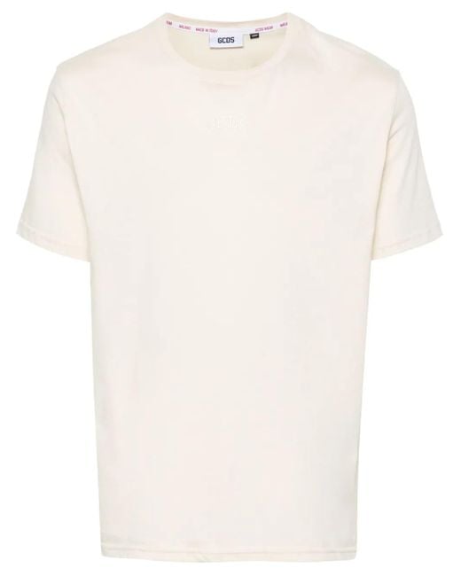 Gcds White Logo-Embroidered Cotton T-Shirt for men