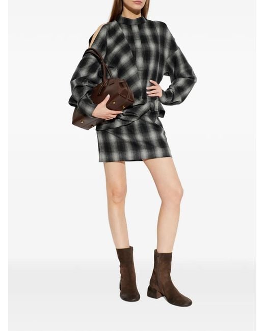 IRO Gray Narissa Check Cold-Shoulder Mini Dress