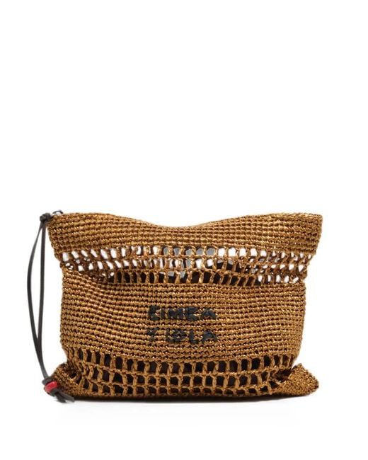 Bimba Y Lola Brown Medium Raffia-Effect Handbag