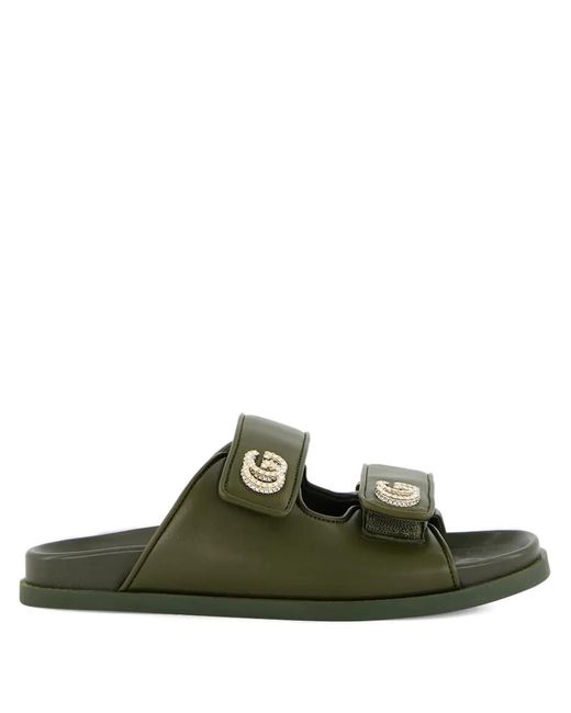 Gucci Green Double-Buckle Embellished Sandals