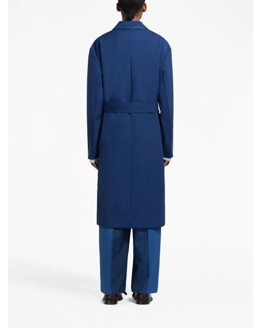 Marni Blue Contrasting-Stitch Single-Breasted Coat