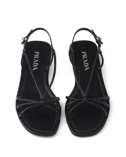 Prada Black Flat Leather Sandals