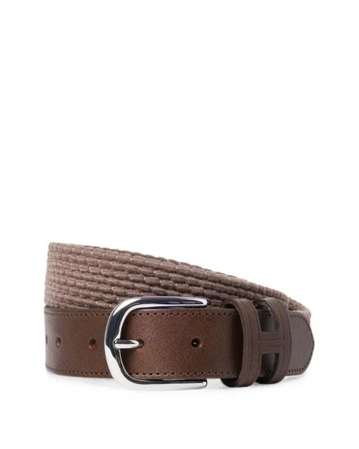 Hackett Brown Parachute Braided Leather-Trim Belt for men
