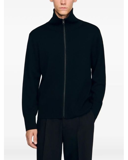 Sandro Blue Zip-Up Wool Cardigan for men