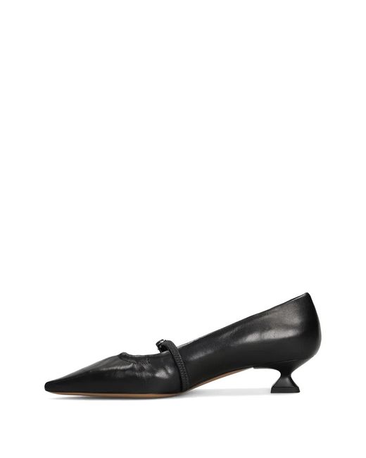 The Seller Black Buckle-Strap Pointed-Toe Leather Pumps