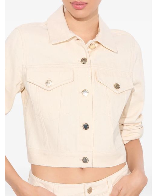 Alice + Olivia Natural Chloe Darted Denim Cropped Jacket