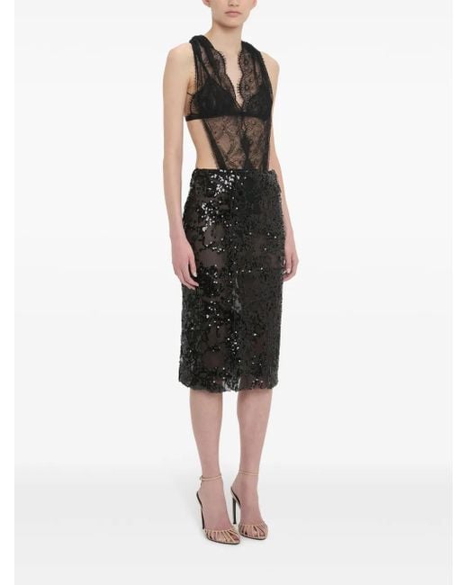 Victoria Beckham Women's Black Sequin-Embellished Pencil Midi Skirt mid length skirts