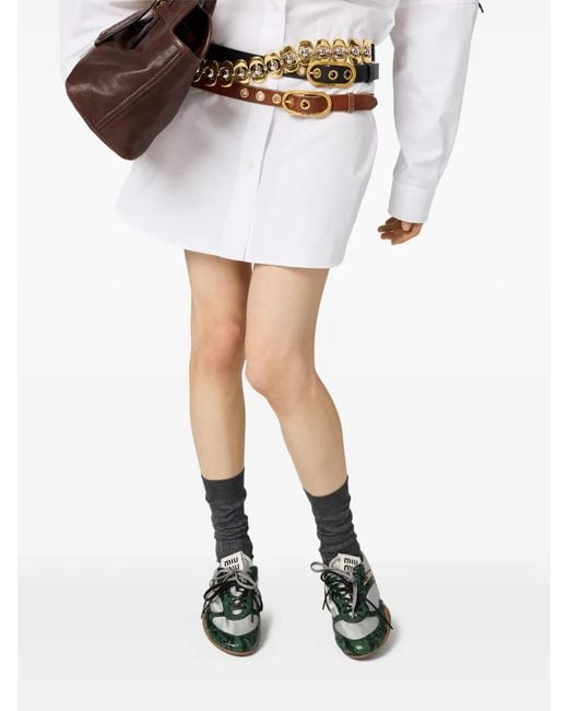 Miu Miu White Logo-Embroidered Shirt Dress