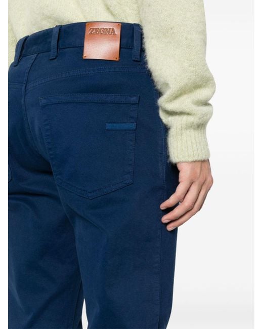 Zegna Blue Cotton Straight-leg Trousers for men