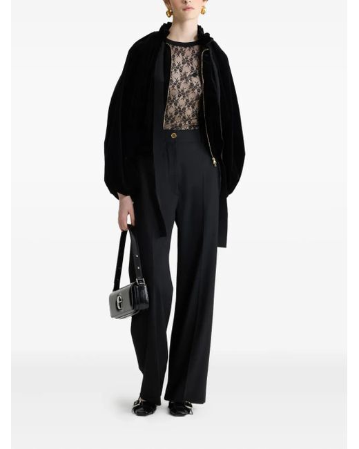 Patou Black Balloon-Sleeve Velvet Jacket