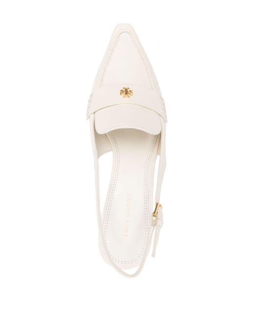 Tory Burch White 60mm Slingback Leather Pumps