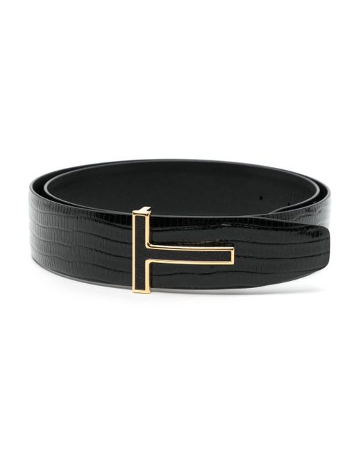 Tom Ford Black T Ridge Leather Belt for men
