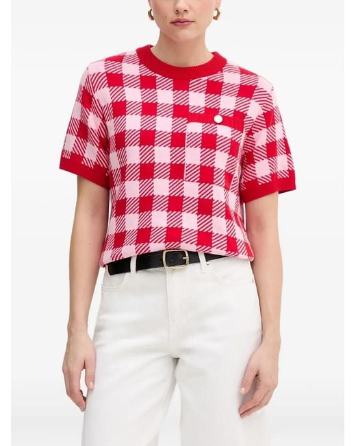 Barbour Red Esther Gingham-Pattern Top