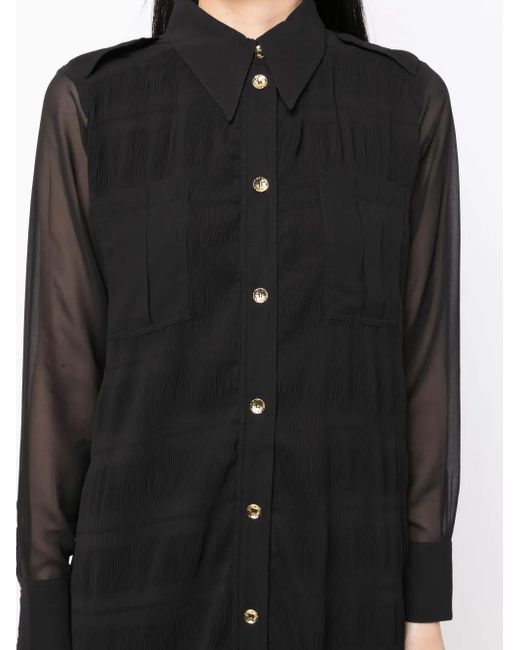 Ganni Black Georgette Straight-Point Collar Dress