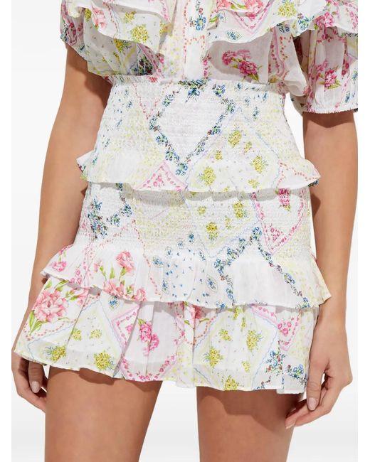 LoveShackFancy White Floral Ruffled Mini Skirt