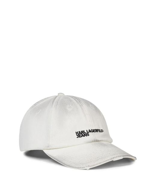 Karl Lagerfeld White Logo-Embroidered Baseball Cap