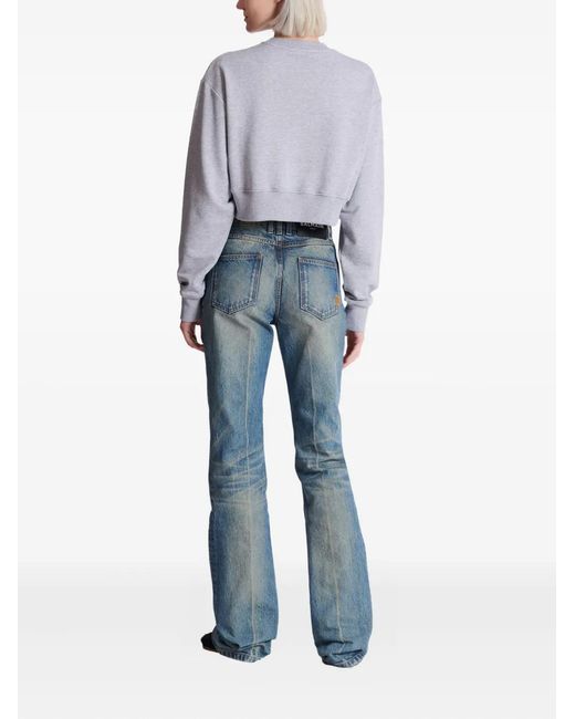 Balmain Blue Cropped Printed Sweatshirt