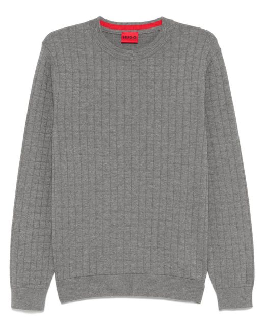 HUGO Gray Grid-Pattern Sweater for men