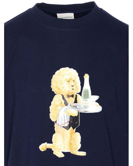 Drole de Monsieur Blue Poodle Print Crew Neck T-Shirt for men