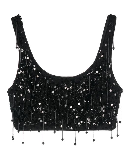 Jonathan Simkhai Black Paillette-Embellished Cropped Tank Top