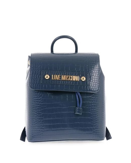 Love Moschino Blue Crocodile-Effect Backpack