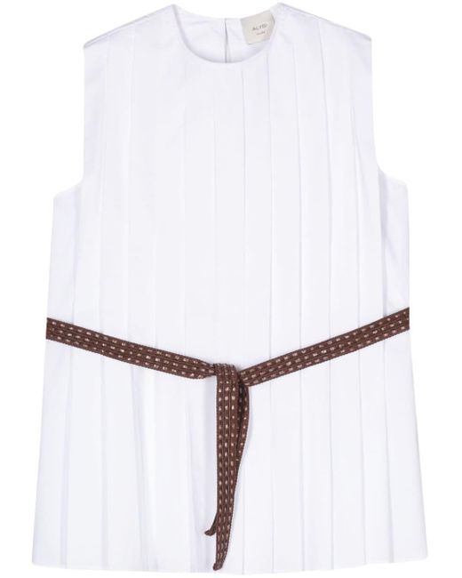 Alysi White Belted Pleated Top